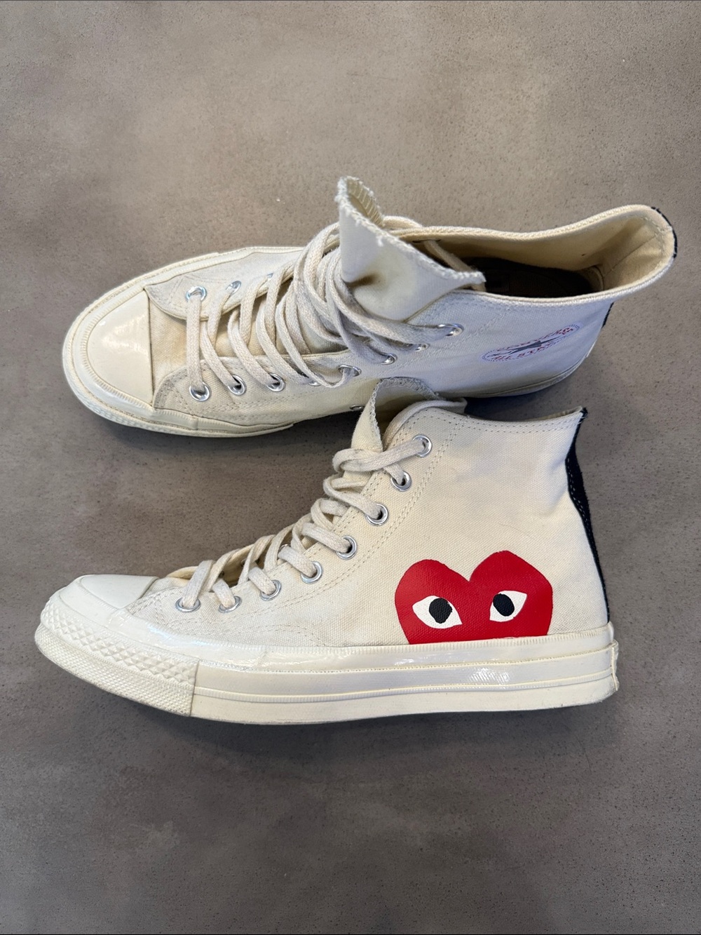 Comme des Garçons Heart High-Top Sneakers - Cream & Red